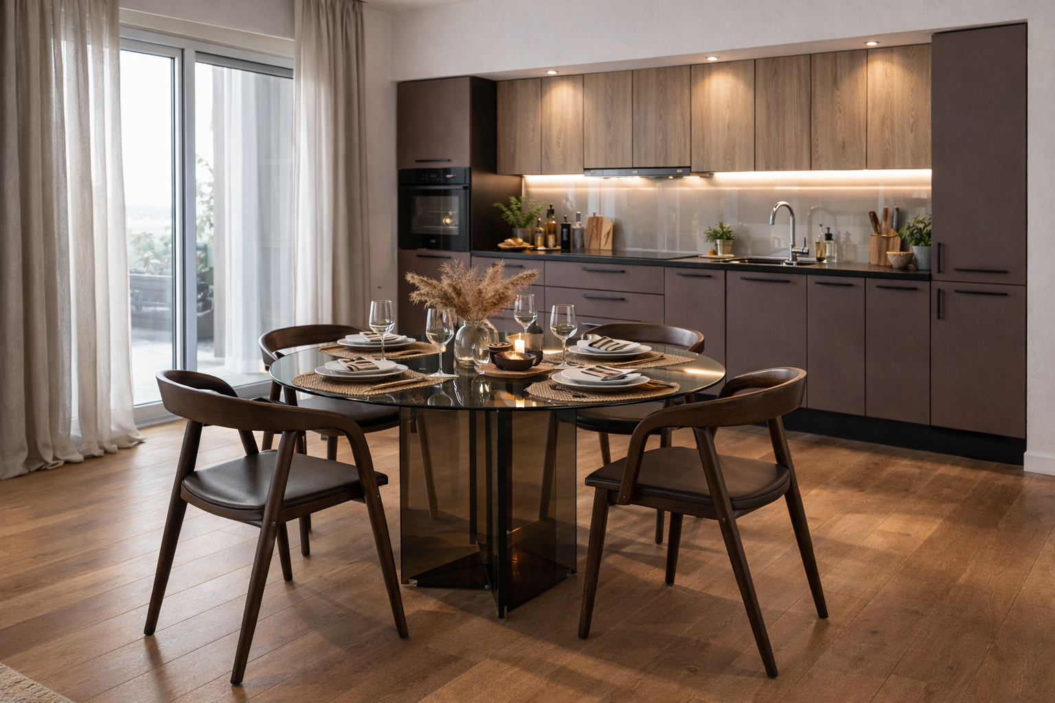 cucina moderna con tavolo circolare e sedie abbinate nereMC cucina moderna con tavolo circolare e sedie abbinate