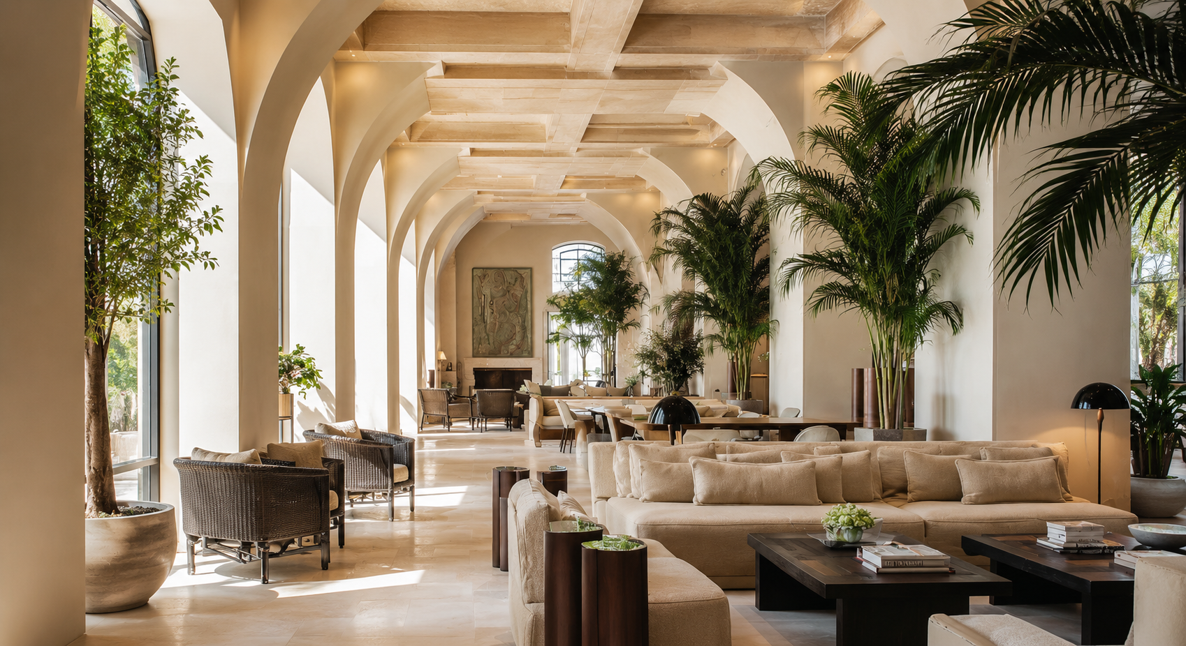 Come creare esperienze autentiche nell'ospitalità di alta gamma Ospitalità di alta gamma con luce naturale, design biofilico e architettura mediterranea contemporanea