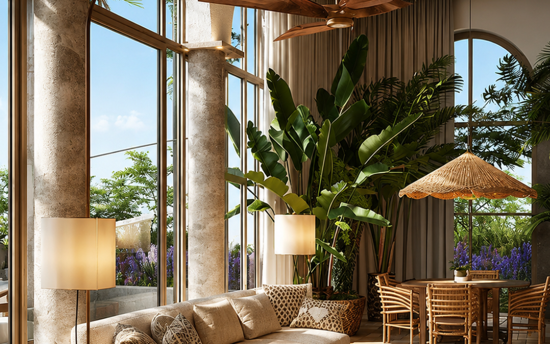 Spazio hospitality di alta gamma con luce naturale, ampie vetrate e design ispirato alla natura